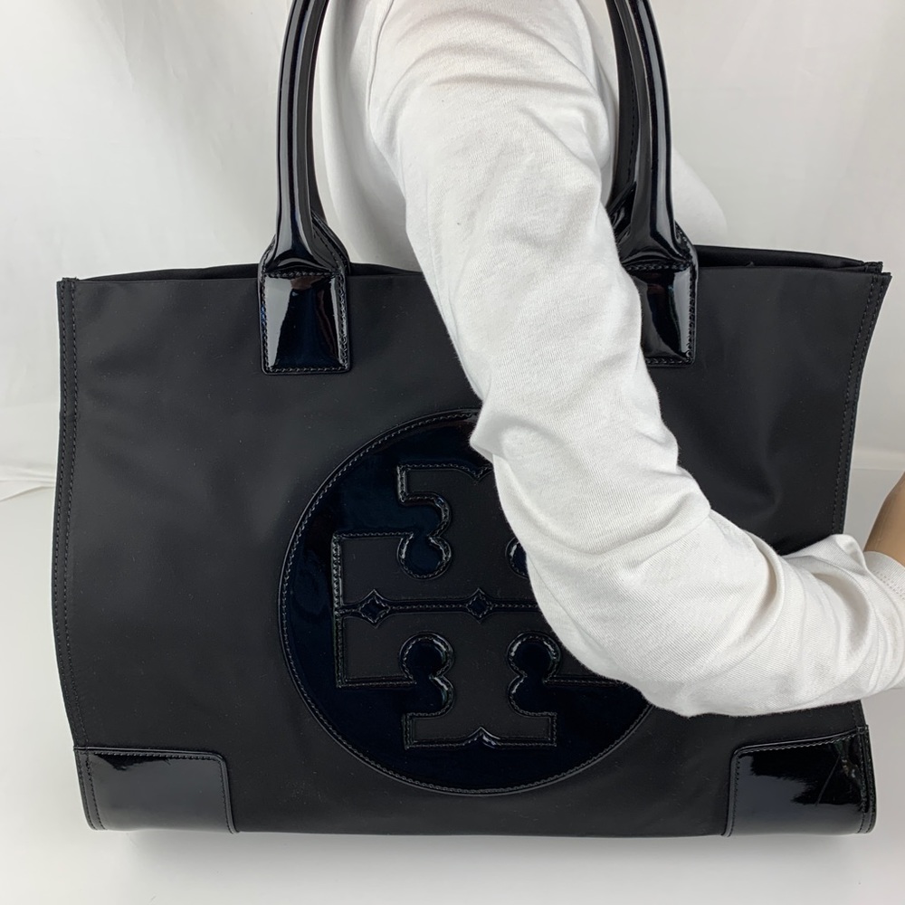 New Tory Burch Ella Black Expandable Nylon Tote - Picture 3 of 8